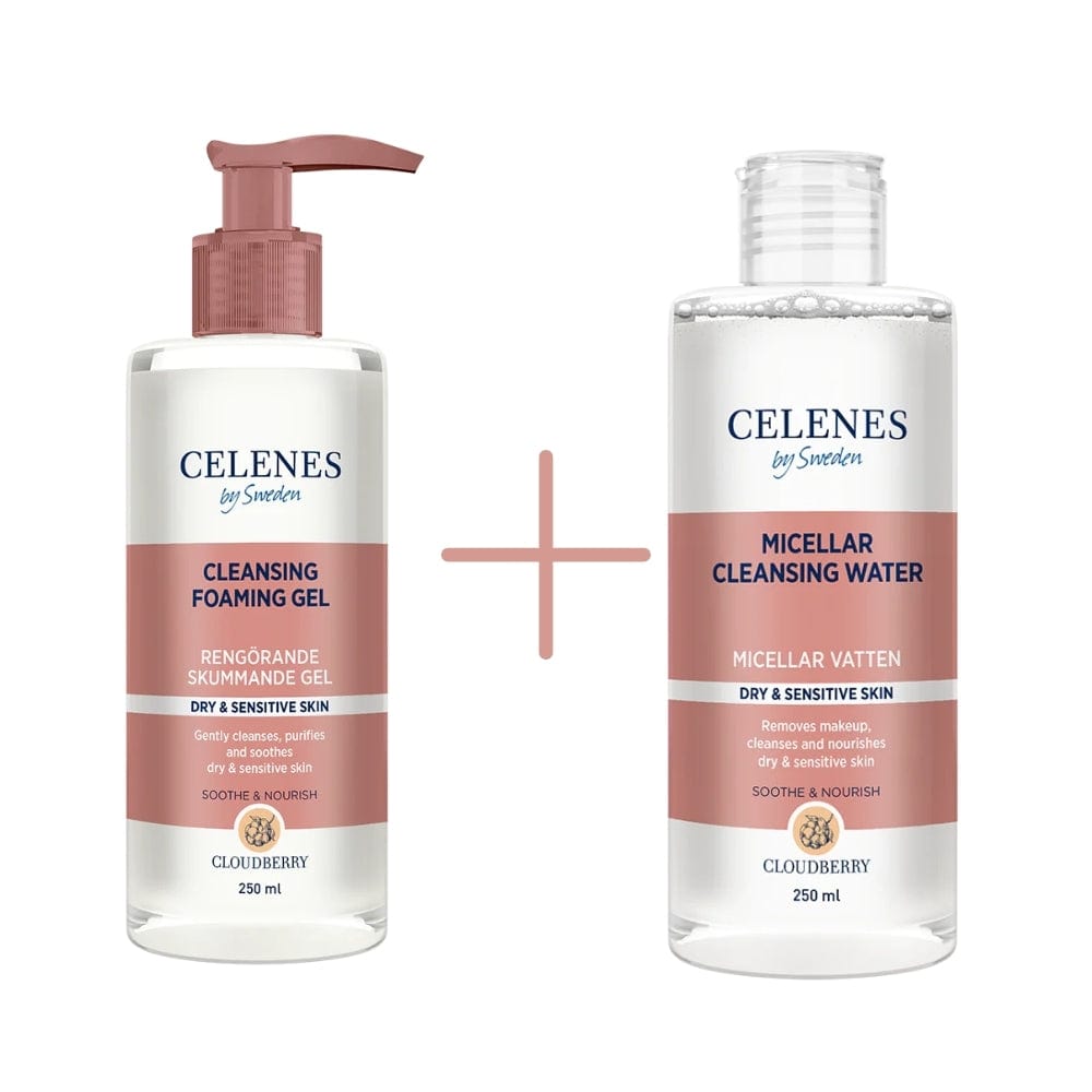 Celenes by Sweden Cloudberry Cleasing Foaming Gel 250 ml / 8.5 fl oz & Micellar Cleasing Water 250 ml / 8.5 fl oz