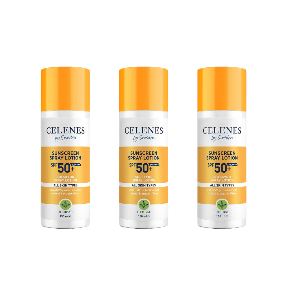 Celenes by Sweden Herbal Sunscreen Spray Lotion 50 Spf 150 ml / 5 fl oz -3 Pack