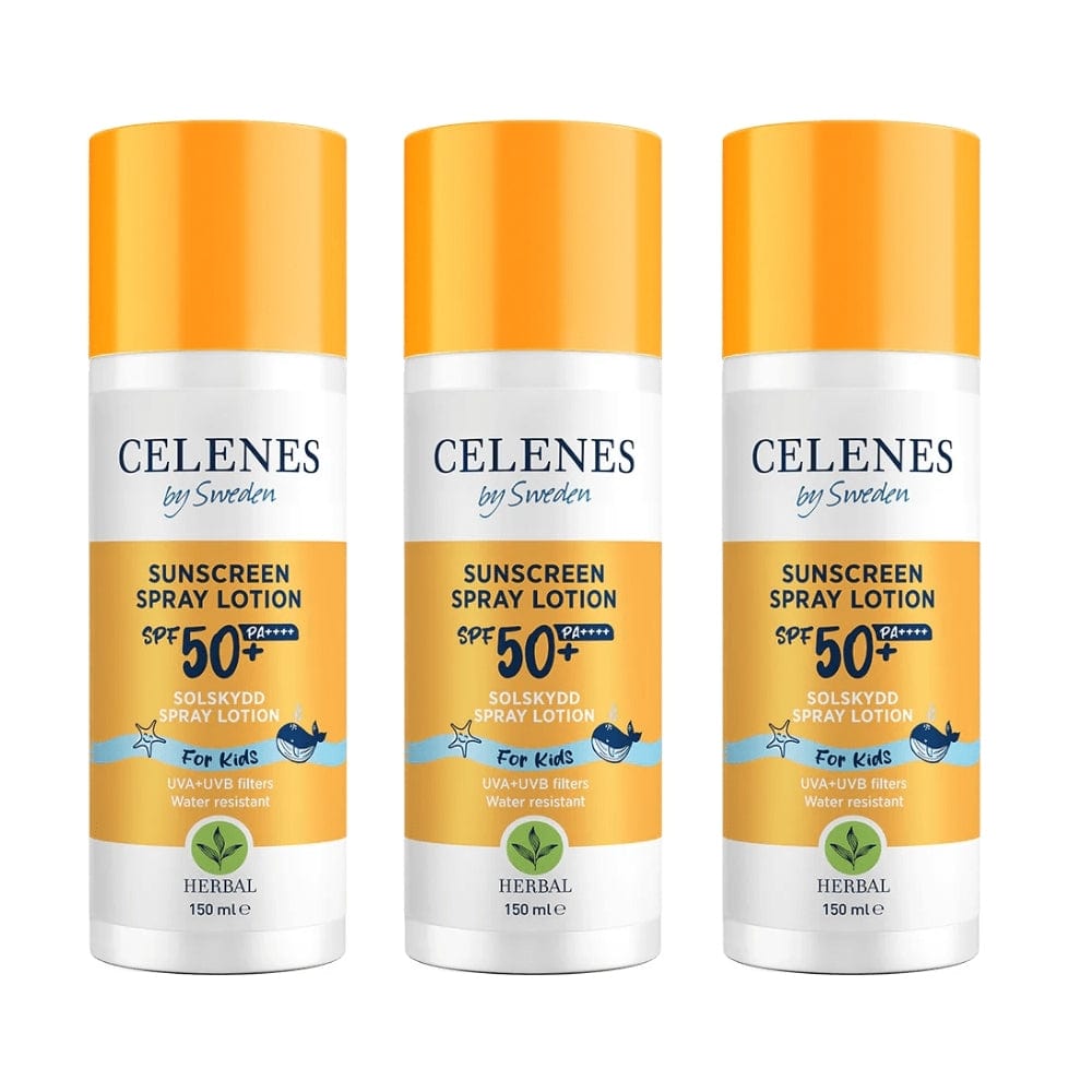 Celenes by Sweden Herbal Sunscreen Spray Lotion for Kids 50 Spf 150 ml / 5 fl oz -3 Pack