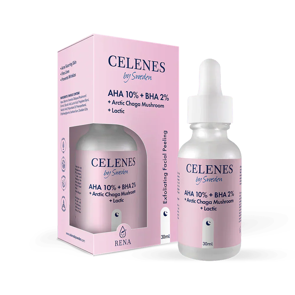 Celenes by Sweden Rena AHA 10% + BHA 2% + Arctic Chaga Mushroom + Lactic 30 ml-2 Pack