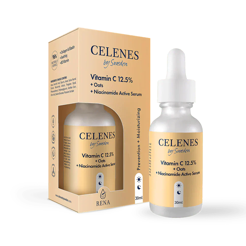 Celenes by Sweden Rena Vitamin C 12.5% + Oats + Niacinamide Active Serum 30 ml -2 Pack