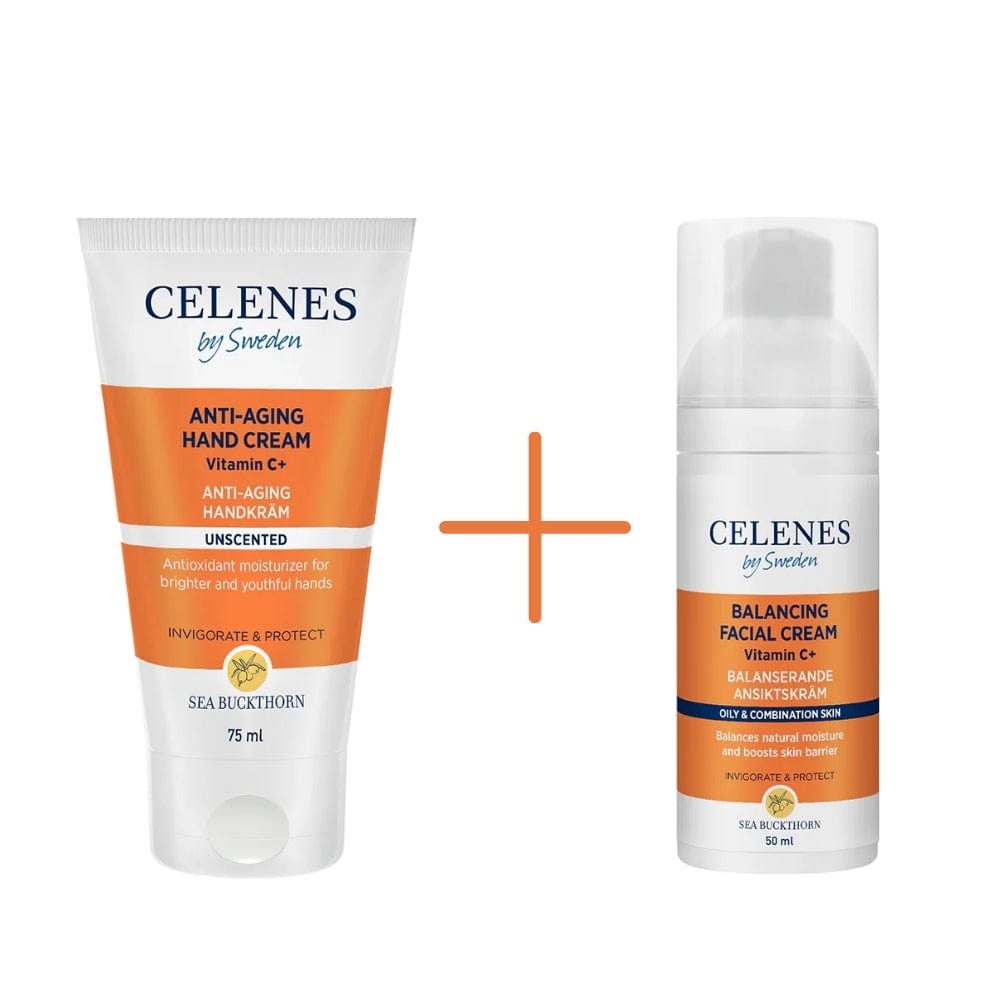 Celenes by Sweden Sea Buckthorn Balancing Facial Cream 50 ml / 1.7 fl oz & Anti-Aging Hand Cream 75 ml / 2.5 fl oz