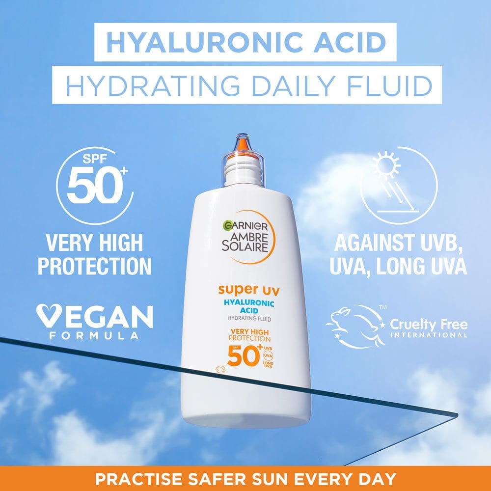 Garnier Ambre Solaire Super UV  Hyaluronic Acid Anti-Dryness Face Cream Spf50 40ml 2 Pack