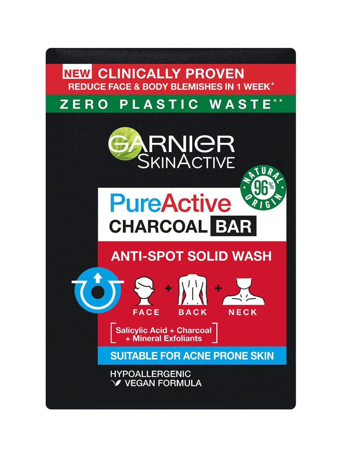 Garnier Pure Active Anti-Spot and Blackhead Solid Wash Charcoal Bar 100g 2 Pack