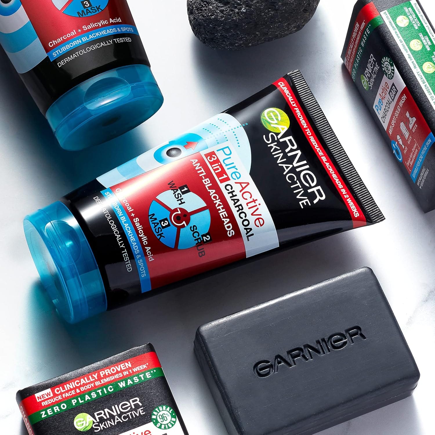 Garnier Pure Active Intensive 3in1 Charcoal Anti-Blackhead, Face Cleanser 150 ml 3 Pack