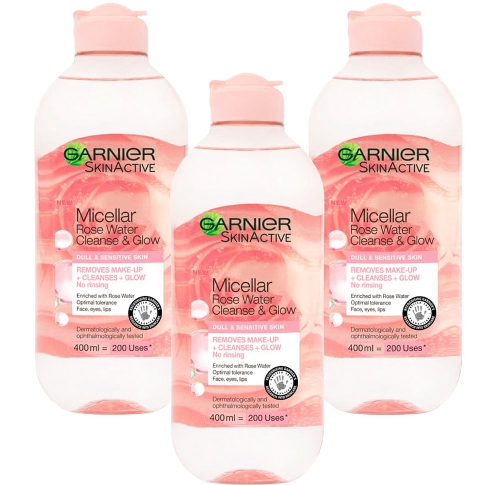 Garnier Skin Active Micellar Rose Glow Cleansing Water 400 ml / 13.5 fl oz 3 Pack