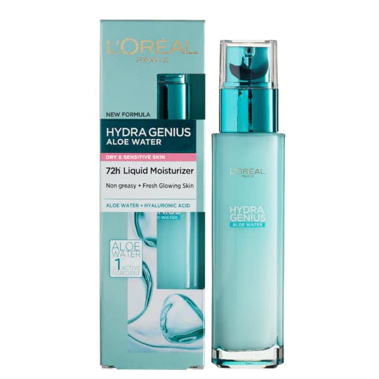 Loreal Paris Hydra Genius Hyaluronic Acid + Aloe Vera Liquid Moisturiser for Dry To Sensitive Skin,70ml 2 Pack