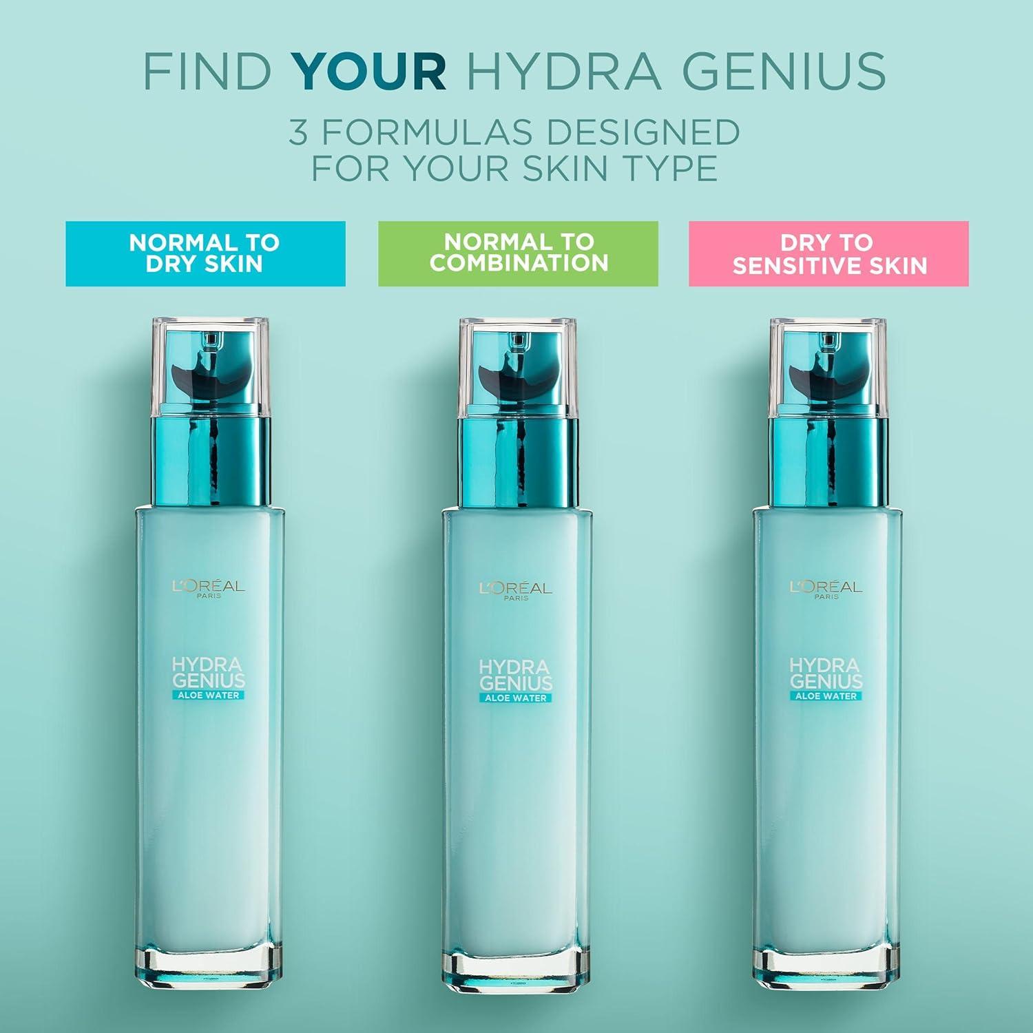 Loreal Paris Hydra Genius Hyaluronic Acid + Aloe Vera Liquid Moisturiser for Normal to Combination Skin, 70ml 2 Pack