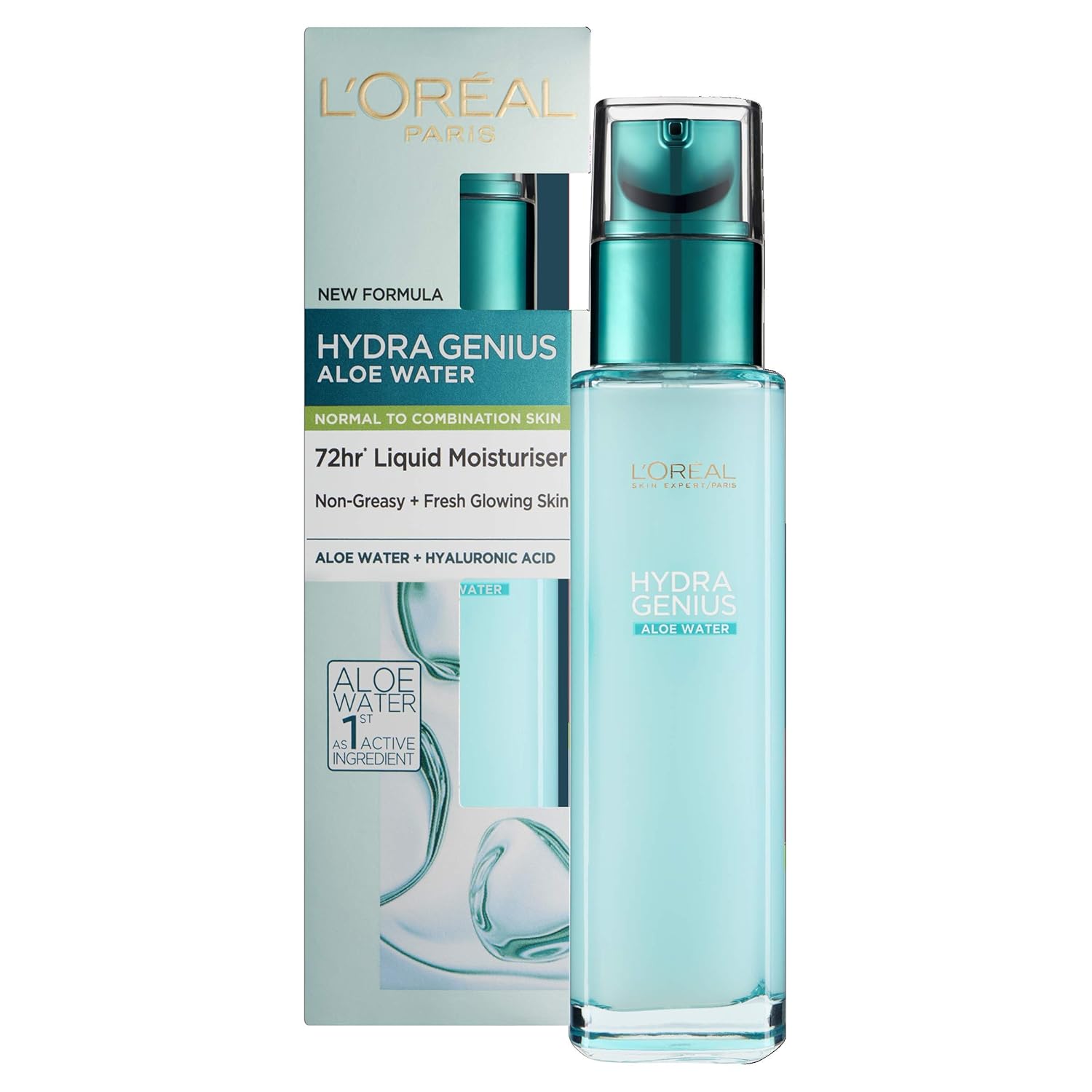 Loreal Paris Hydra Genius Hyaluronic Acid + Aloe Vera Liquid Moisturiser for Normal to Combination Skin, 70ml 2 Pack