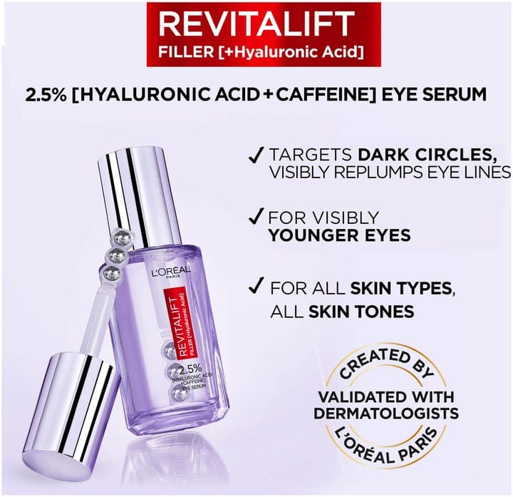 Loreal Paris Serum Revitalift Filler Hyaluronic Acid Eye Serum 20 ml 2 Pack