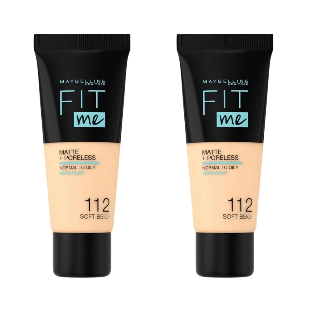 Maybelline Fit Me Matte+Poreless Foundation No: 112 Soft Beige 30ml -2 Pack