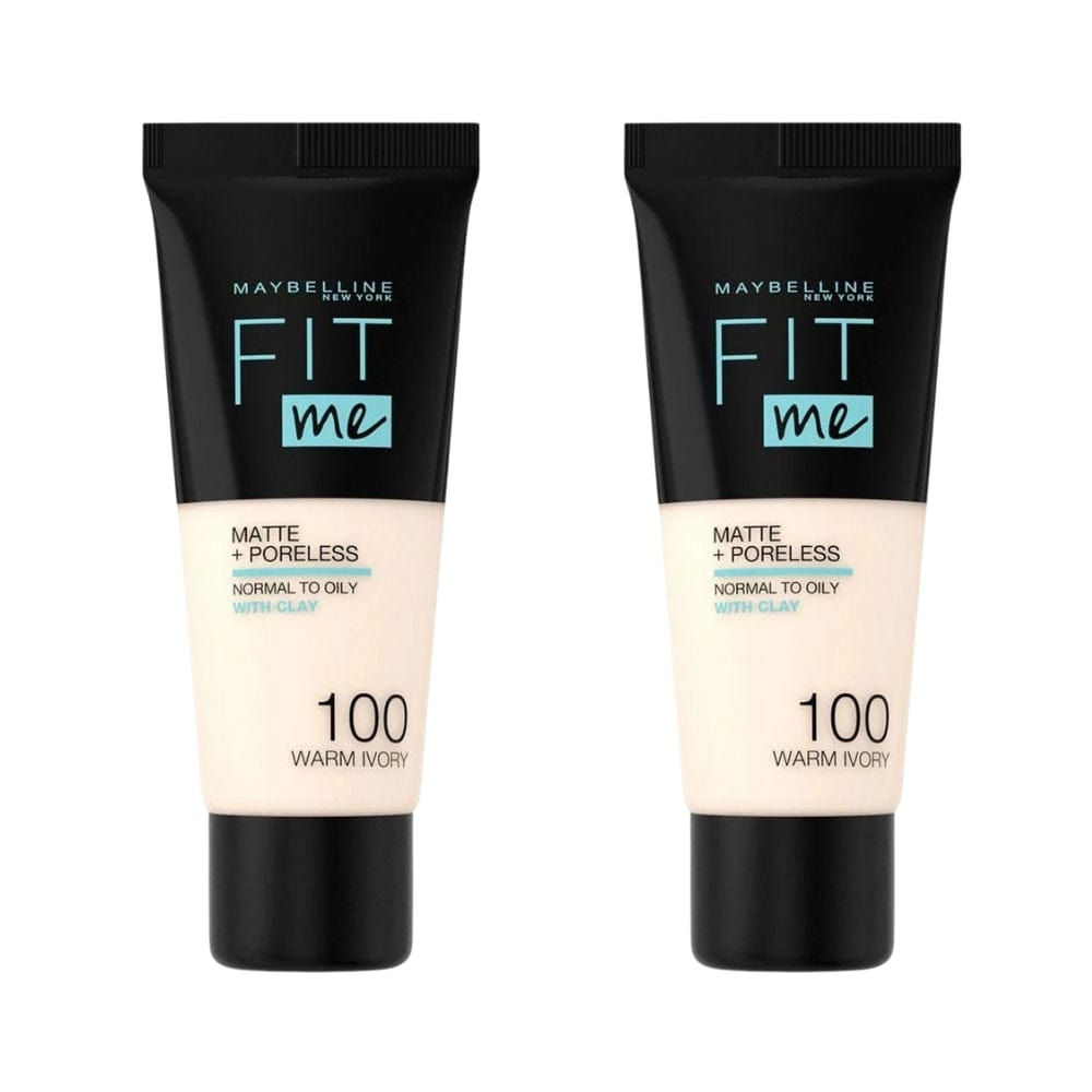 Maybelline Fit Me Matte+Poreless Foundation No:100 Warm Ivory 30ml -2 Pack