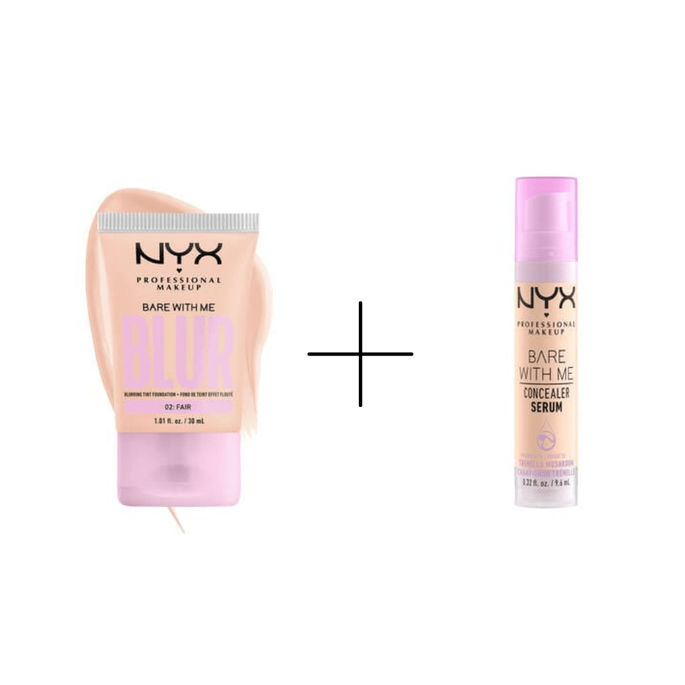 NYX Professional Makeup Blur Tint Skin Filter Foundation - 02 Fair + NYX Professional Makeup Bare With Me Concealer Serum -  01 Fair