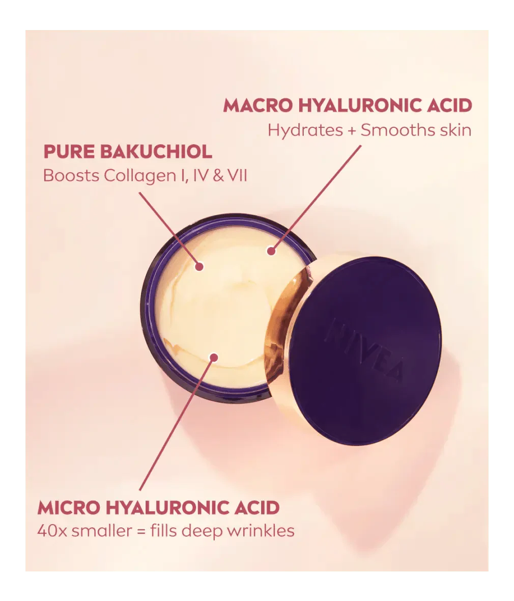 Nivea Cellular Expert Lift Pure Bakuchiol + HA Anti-Age Night Face Cream 50ml / 1.7 fl oz - 2 Pack