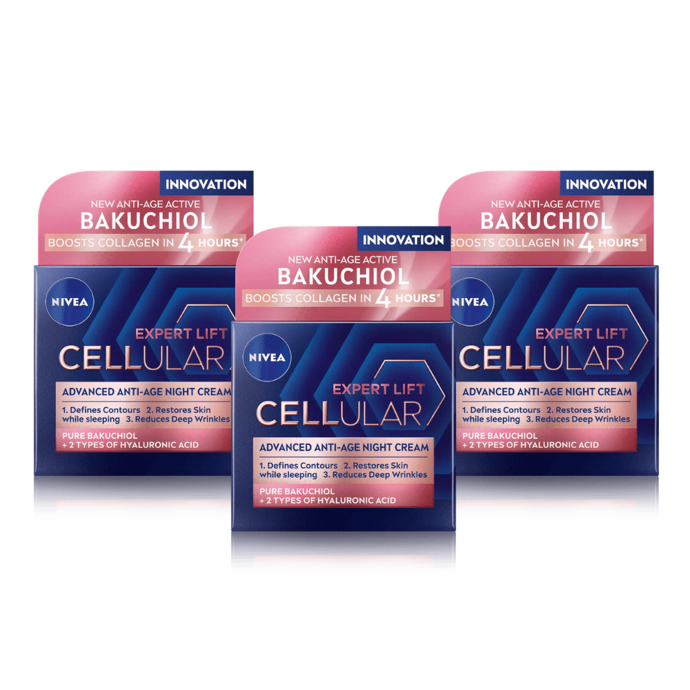 Nivea Cellular Expert Lift Pure Bakuchiol + HA Anti-Age Night Face Cream 50ml / 1.7 fl oz - 3 Pack