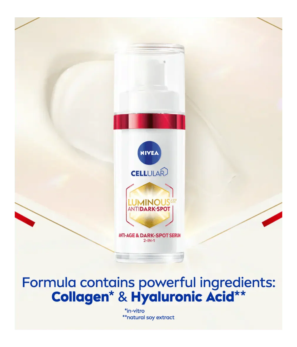 Nivea Luminous 630 Anti-Age & Dark Spot 2-in-1 Serum with Collagen Booster 30ml / 1 fl.oz - 2 Pack
