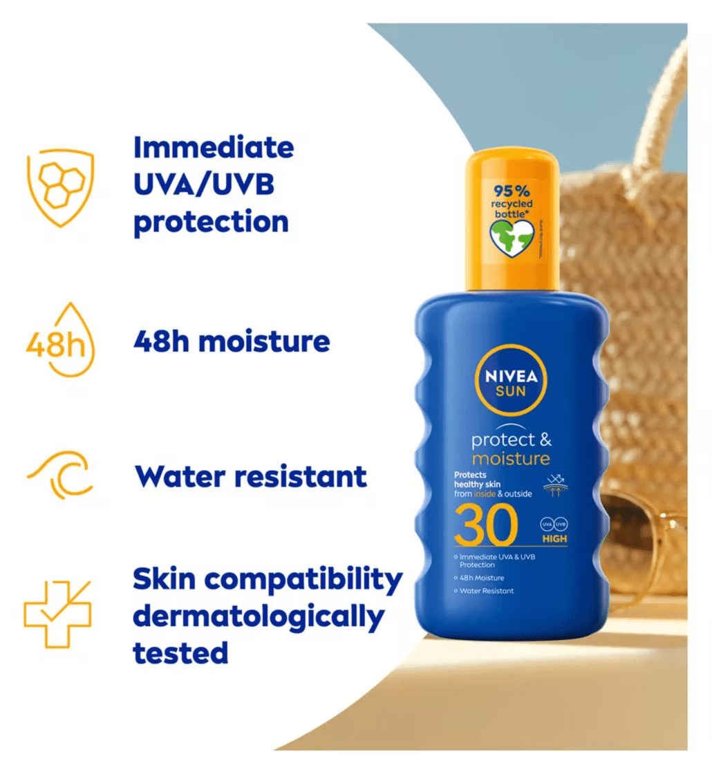 Nivea Sun Protect & Moisture Sun Cream Spray SPF30 200ml / 6.8 fl.oz - 2 Pack