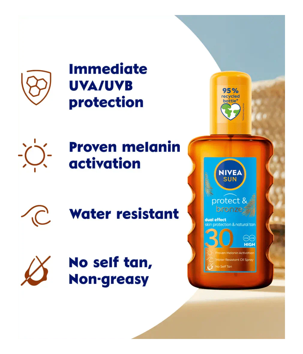 Nivea Sun Tan Activating Oil SPF30 Protect&Bronze 200ml / 6.8 fl.oz - 2 Pack