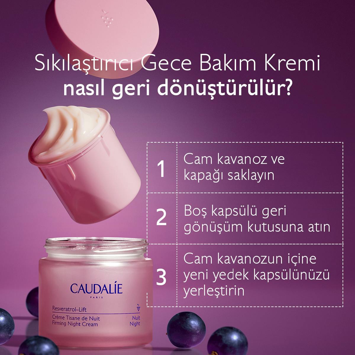 Caudalie Resveratrol Lift Sıkılaştırıcı Etkili Gece Bakım Kremi - Yedek Kapsül 50 ml - Melori