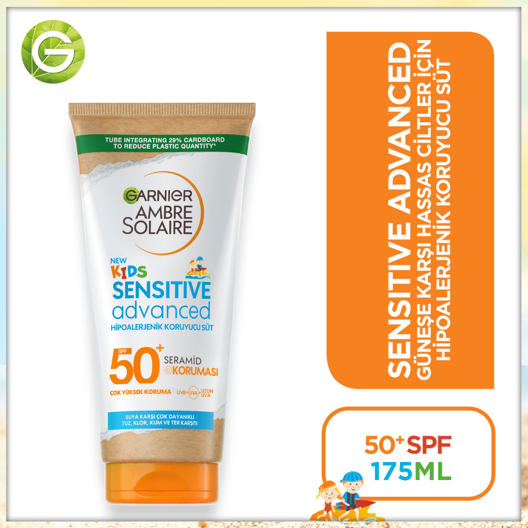 Garnier Ambre Solaire Sensitive Advanced Çocuk Hipoalerjenik Güneş Koruyucu Süt SPF50+ 175ML - Melori