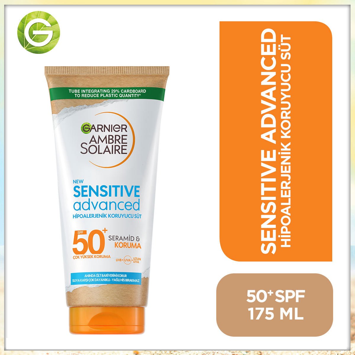Garnier Ambre Solaire Sensitive Advanced Hipoalerjenik Güneş Koruyucu Süt SPF50+ 175 ml - Melori