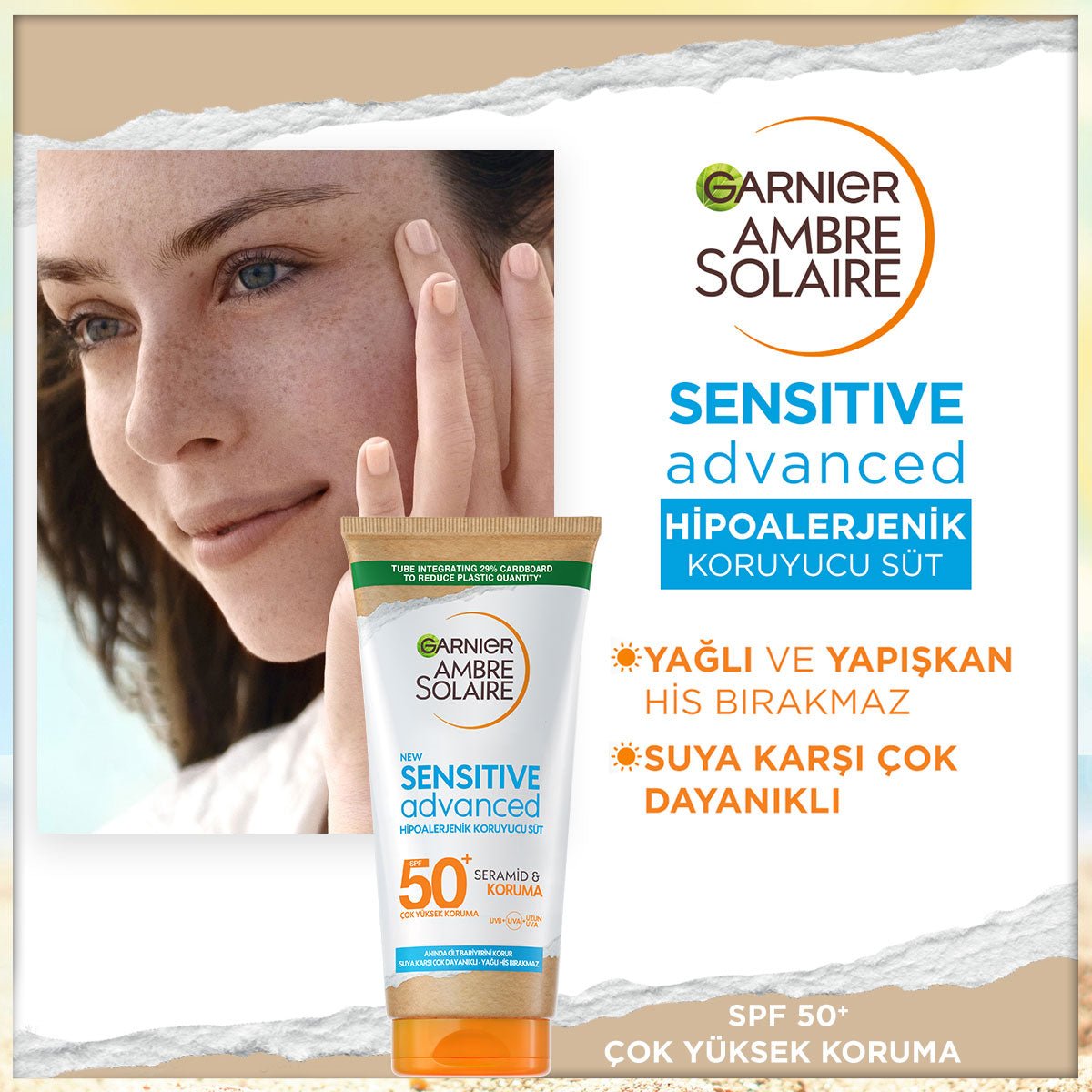 Garnier Ambre Solaire Sensitive Advanced Hipoalerjenik Güneş Koruyucu Süt SPF50+ 175 ml - Melori