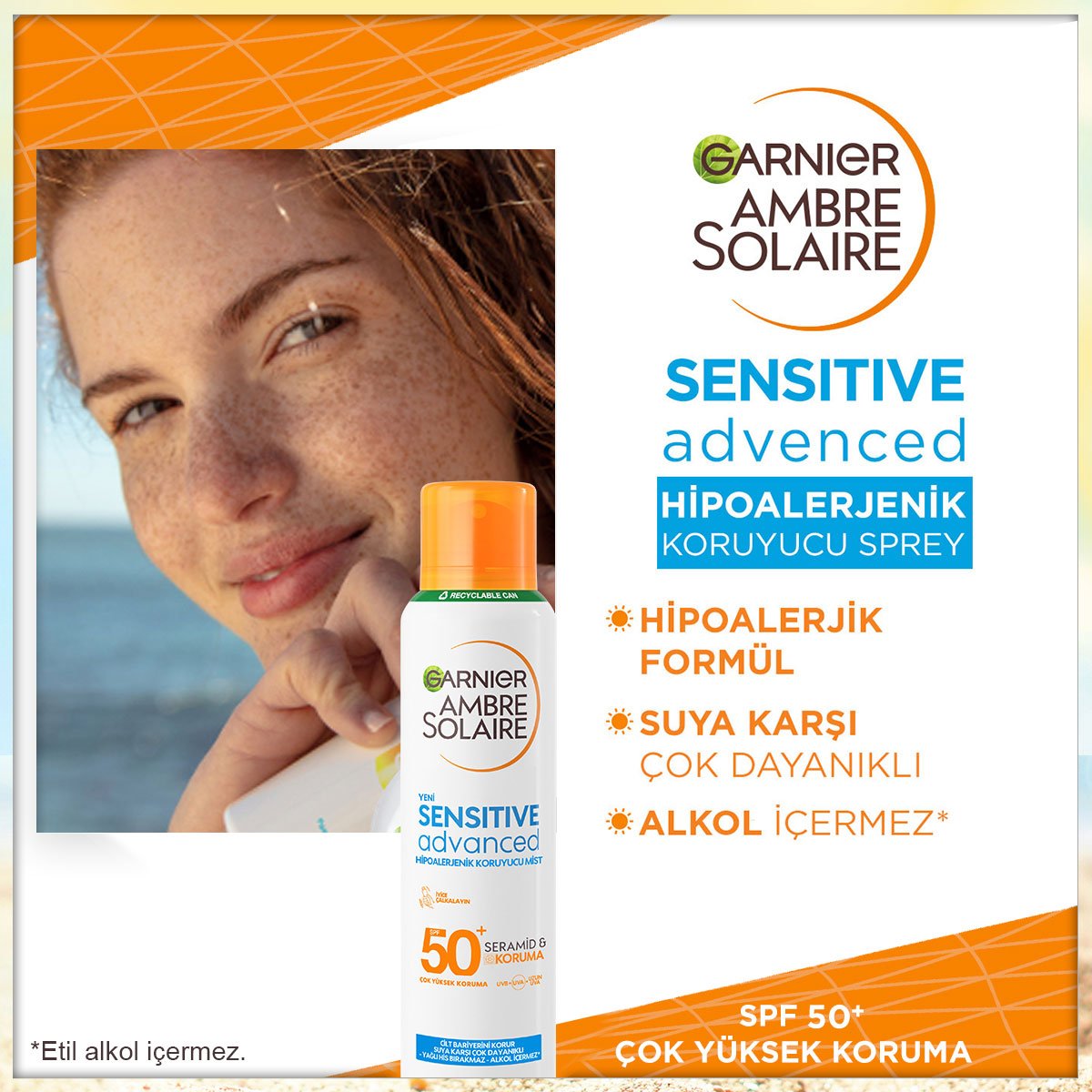 Garnier Ambre Solaire Sensitive Advanced Hipoalerjenik SPF50+Güneş Koruyucu Mist 150ml - Melori