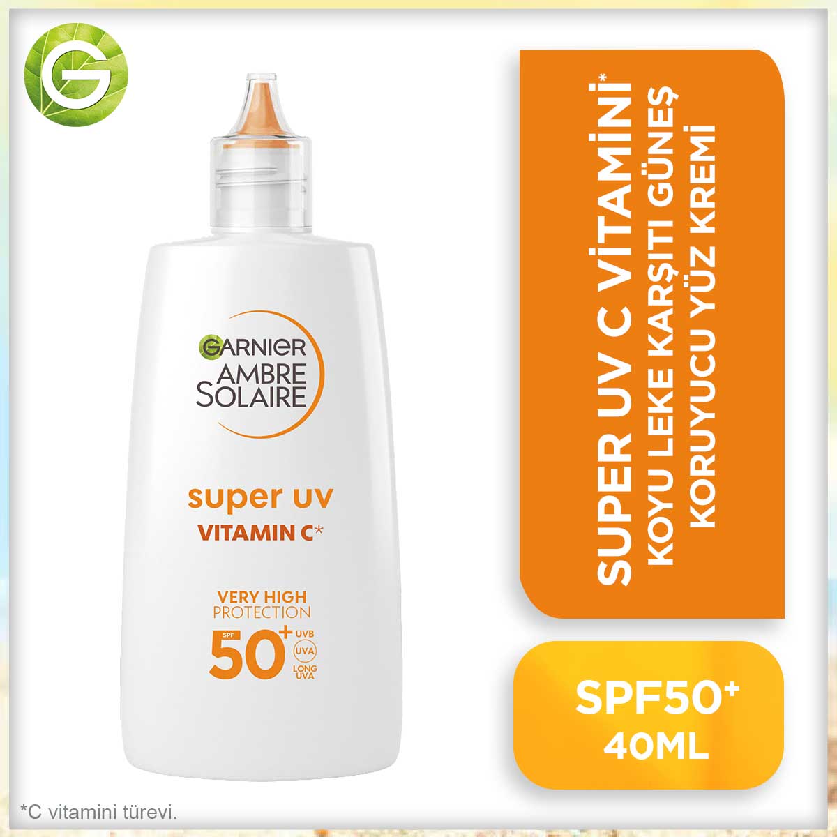 Garnier Ambre Solaire Super UV C Vitamini Koyu Leke Karşıtı Fluid Yüz Güneş Kremi SPF50+ 40ML - Melori