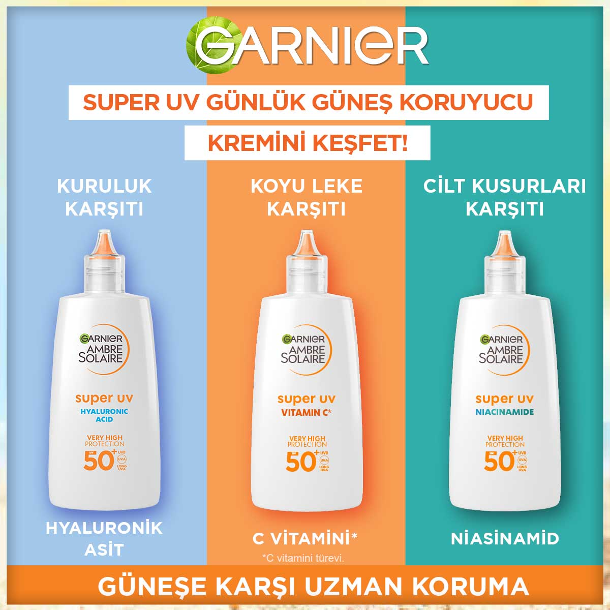 Garnier Ambre Solaire Super UV C Vitamini Koyu Leke Karşıtı Fluid Yüz Güneş Kremi SPF50+ 40ML - Melori