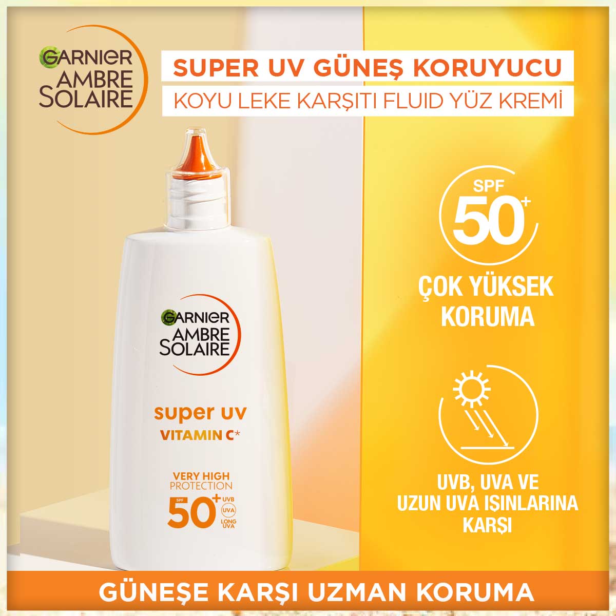 Garnier Ambre Solaire Super UV C Vitamini Koyu Leke Karşıtı Fluid Yüz Güneş Kremi SPF50+ 40ML - Melori