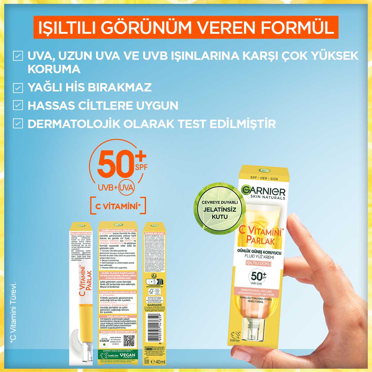 Garnier C Vitamini Parlak Günlük UV Korumalı Güneş Yüz Kremi Işıltılı Doku SPF50+ 40ml - Melori