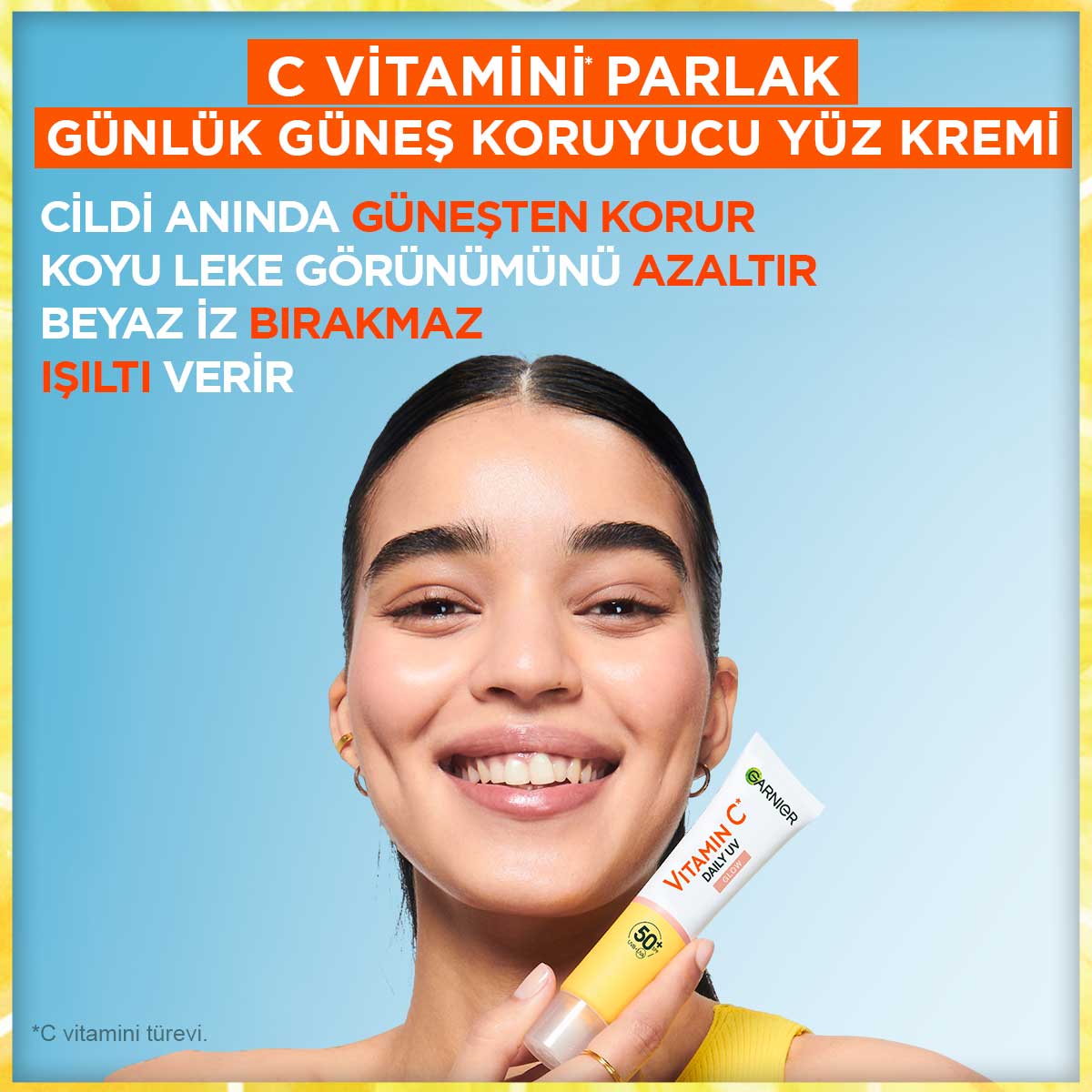 Garnier C Vitamini Parlak Günlük UV Korumalı Güneş Yüz Kremi Işıltılı Doku SPF50+ 40ml - Melori