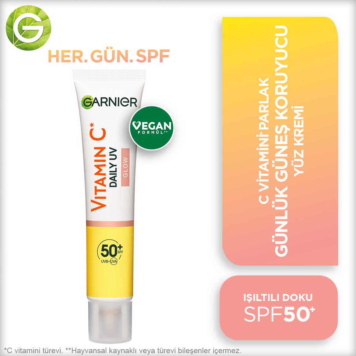 Garnier C Vitamini Parlak Günlük UV Korumalı Güneş Yüz Kremi Işıltılı Doku SPF50+ 40ml - Melori
