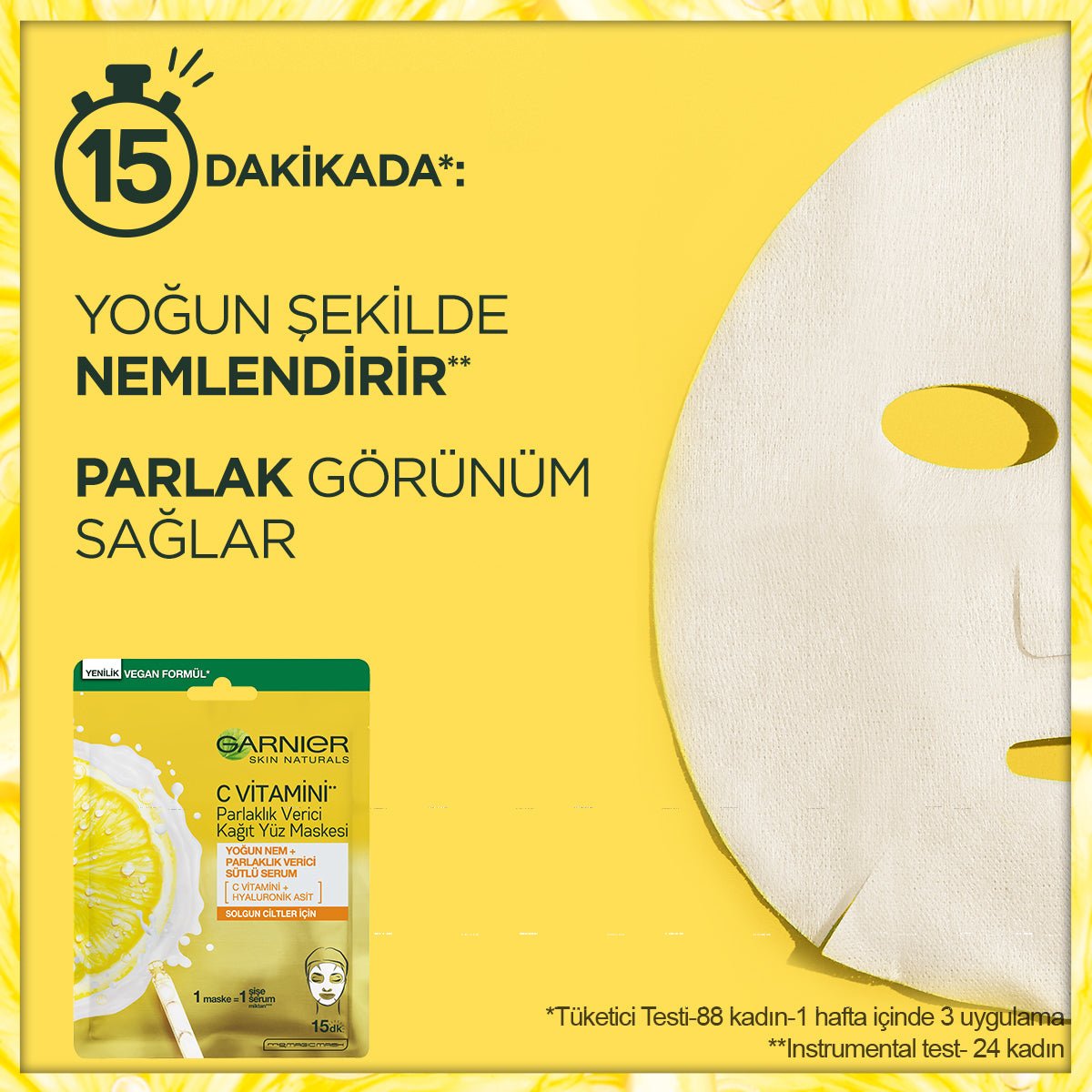 Garnier C Vitamini Parlaklık Verici Kağıt Yüz Maskesi - Melori