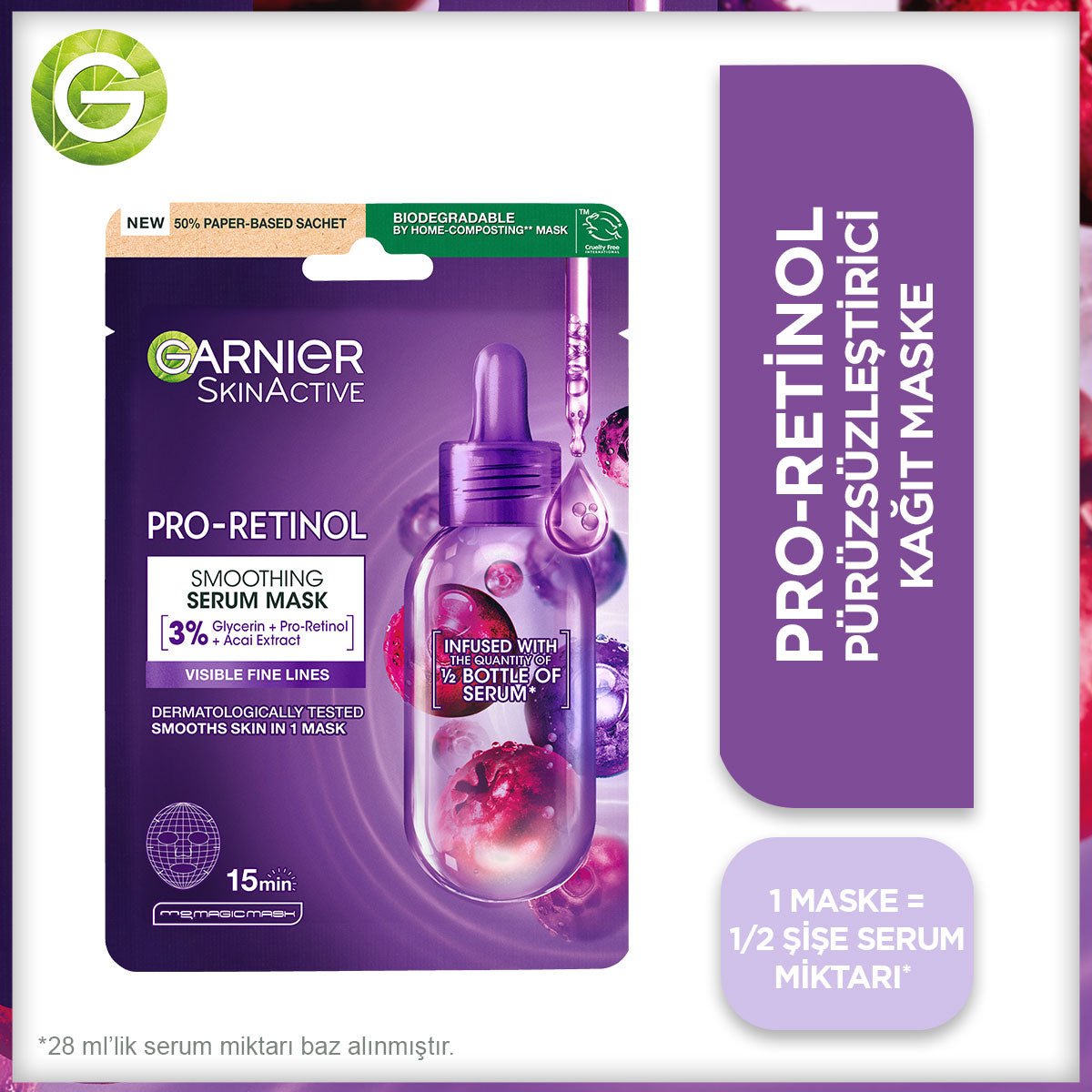 Garnier Pro - Retinol Pürüzsüzleştirici Kağıt Maske - Melori