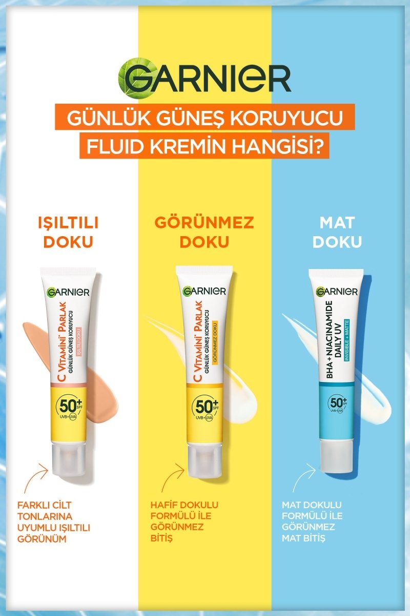 Garnier Saf ve Temiz BHA Niasinamid Günlük Güneş Koruyucu Fluid Yüz Kremi SPF50+ 40ml - Melori