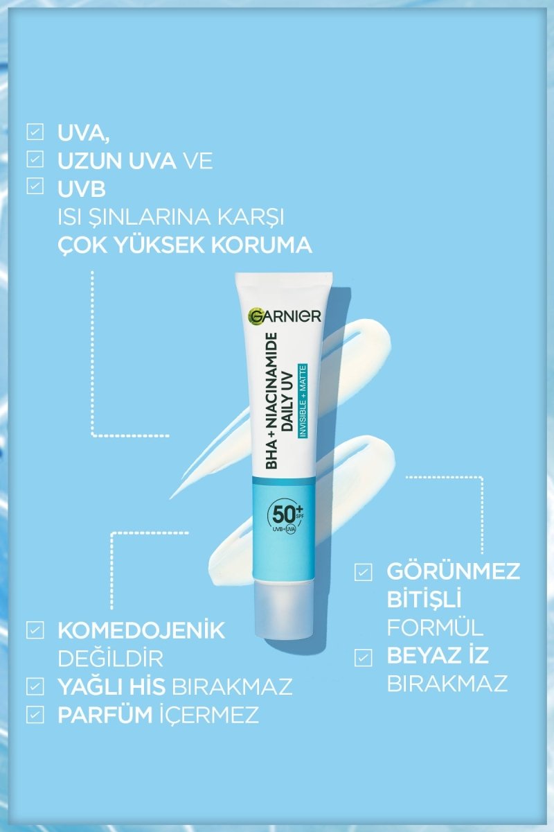 Garnier Saf ve Temiz BHA Niasinamid Günlük Güneş Koruyucu Fluid Yüz Kremi SPF50+ 40ml - Melori