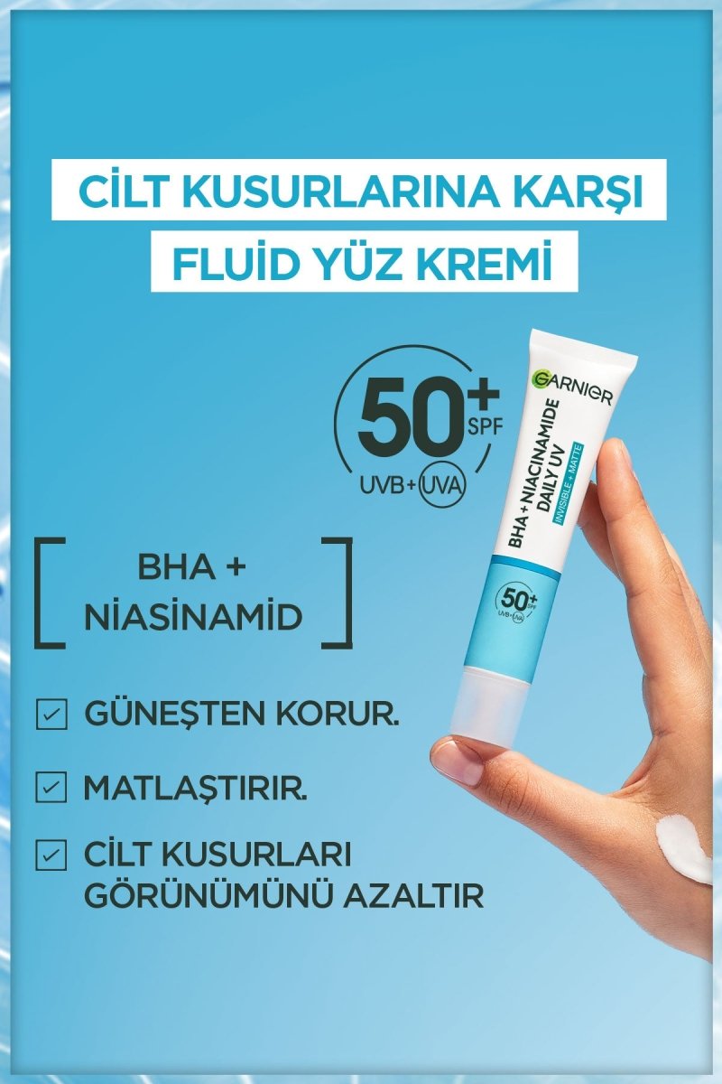 Garnier Saf ve Temiz BHA Niasinamid Günlük Güneş Koruyucu Fluid Yüz Kremi SPF50+ 40ml - Melori