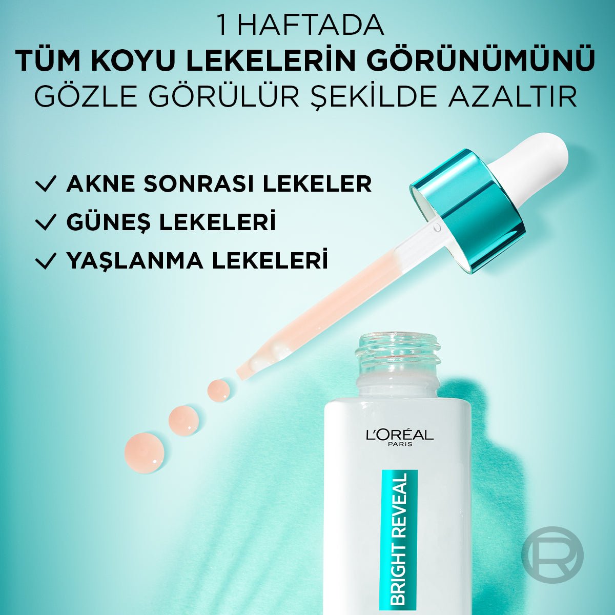 Loreal Paris Bright Reveal Sivilce, Güneş, Yaşlanma Lekelerinde Etkili Koyu Leke Karşıtı Serum 10%Niasinamid 30ml - Melori