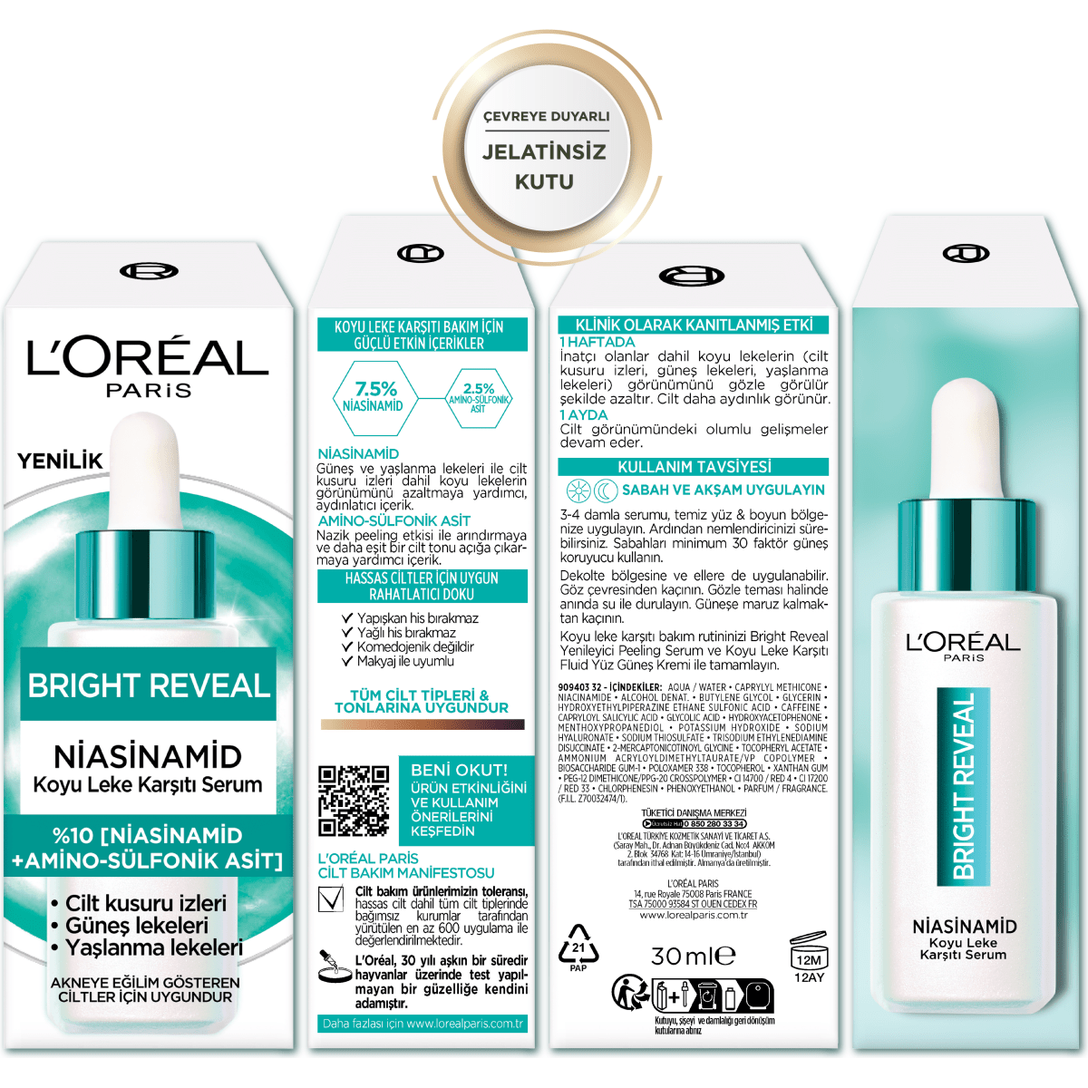 Loreal Paris Bright Reveal Sivilce, Güneş, Yaşlanma Lekelerinde Etkili Koyu Leke Karşıtı Serum 10%Niasinamid 30ml - Melori