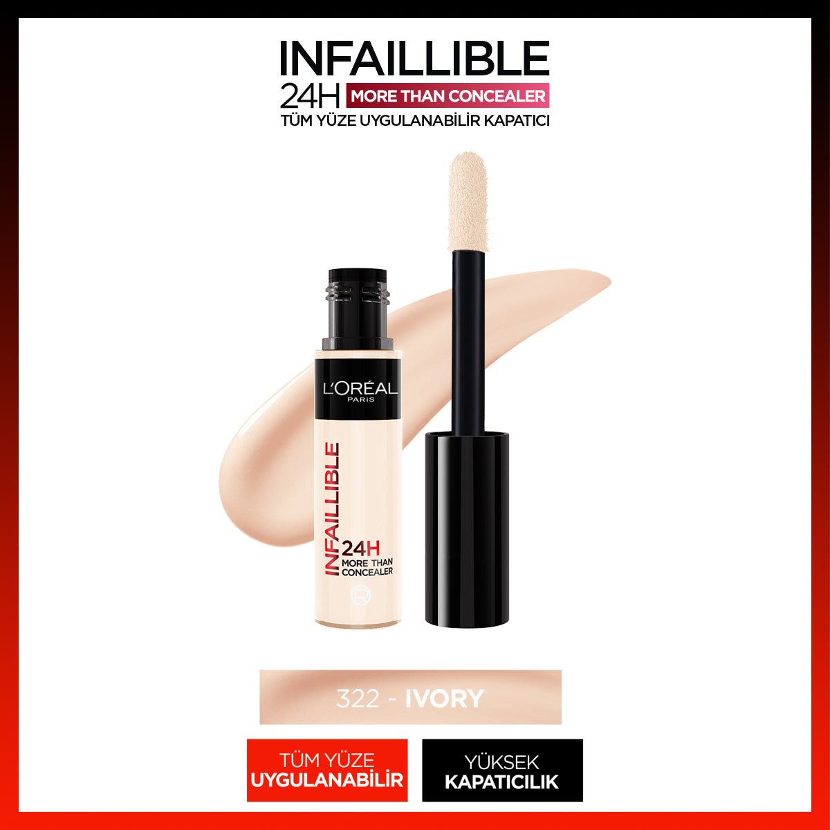 Loreal Paris Infaillible 24H Tüm Yüze Uygulanabilir Kapatıcı - 322 Ivory - Melori