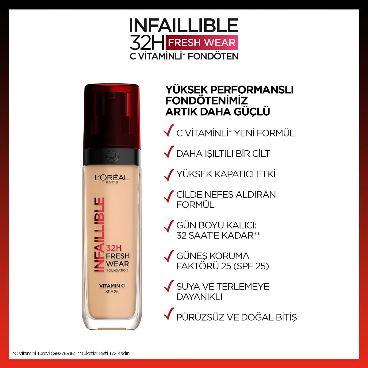 Loreal Paris Infaillible 32H Fresh Wear C Vitaminli Fondöten - 145 Rose Beige - Melori