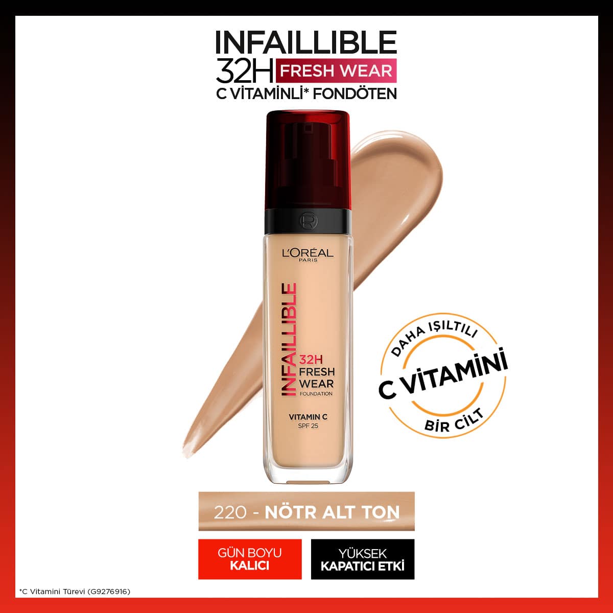 Loreal Paris Infaillible 32H Fresh Wear C Vitaminli Fondöten - 220 Sand - Melori