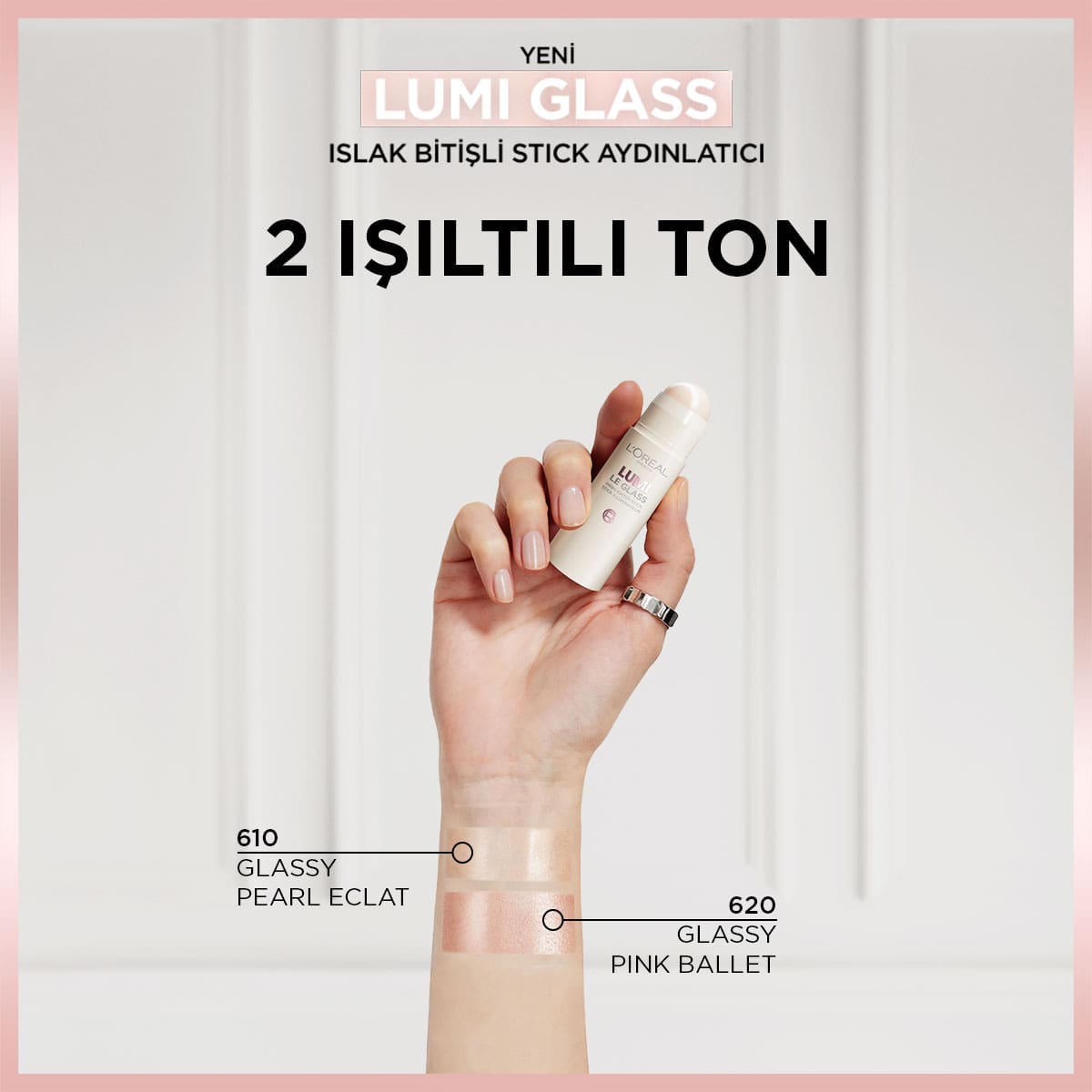 Loreal Paris Lumi Glass Islak Bitişli Stick Aydınlatıcı - 620 Glassy Pink Ballet - Melori