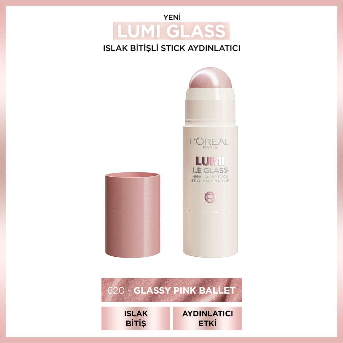 Loreal Paris Lumi Glass Islak Bitişli Stick Aydınlatıcı - 620 Glassy Pink Ballet - Melori