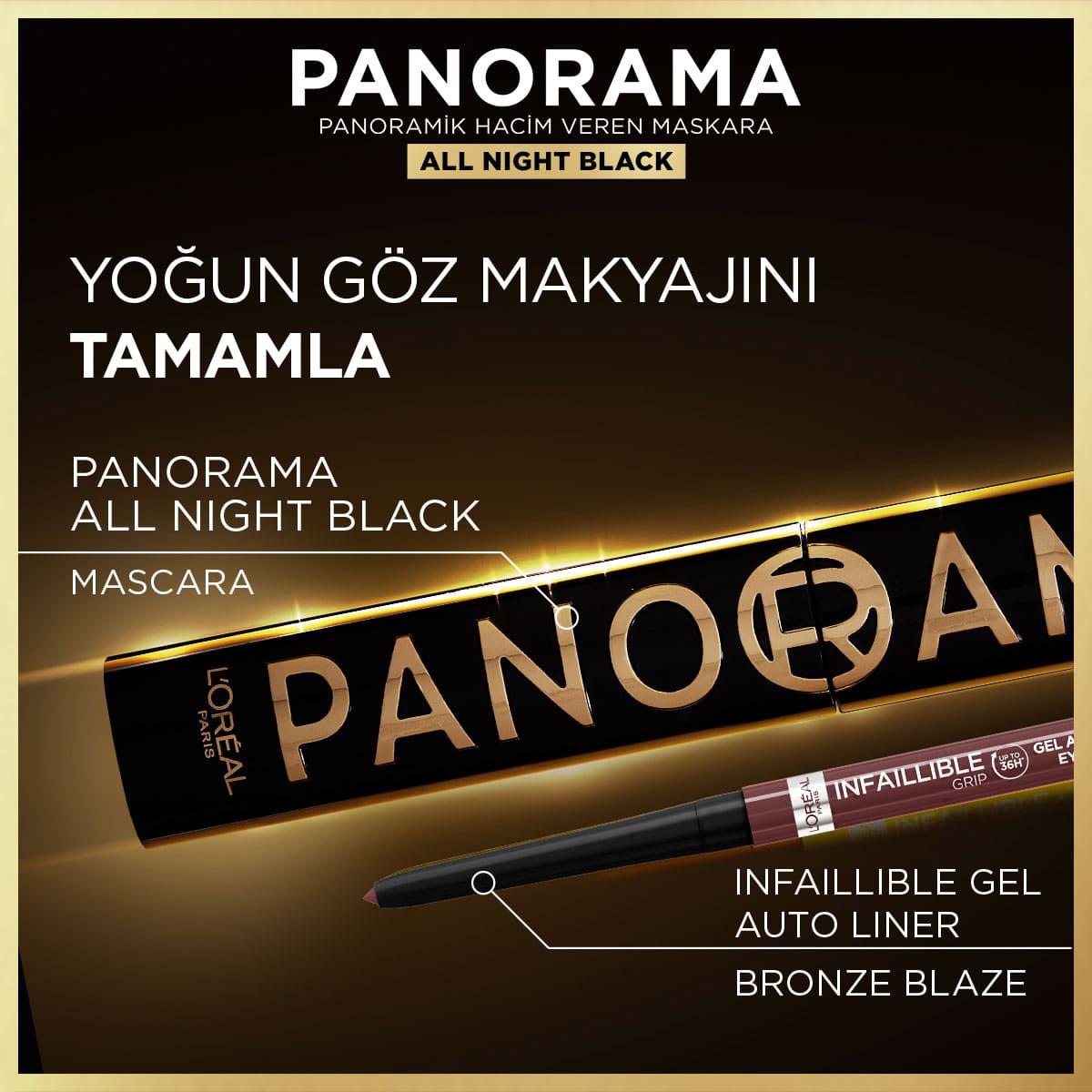 Loreal Paris Panorama Hacim Veren Maskara All Night Black - Siyah - Melori