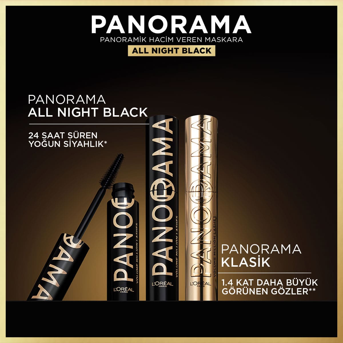 Loreal Paris Panorama Hacim Veren Maskara All Night Black - Siyah - Melori