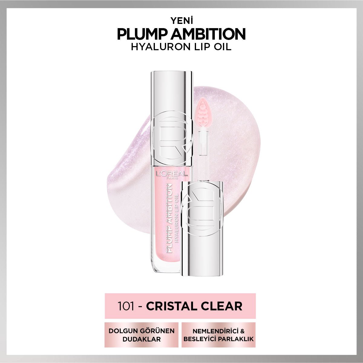 Loreal Paris Plump Ambition Hyaluron Lip Oil Besleyici ve Nemlendirici Dudak Parlatıcısı - 101 Cristal Clear - Melori
