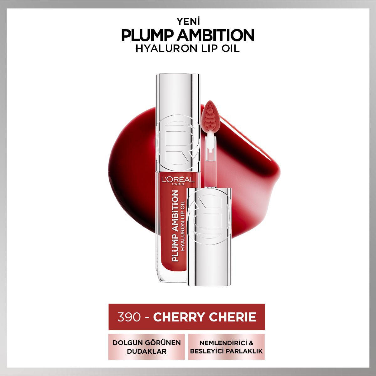 Loreal Paris Plump Ambition Hyaluron Lip Oil Besleyici ve Nemlendirici Dudak Parlatıcısı - 390 Cherry Cherie - Melori