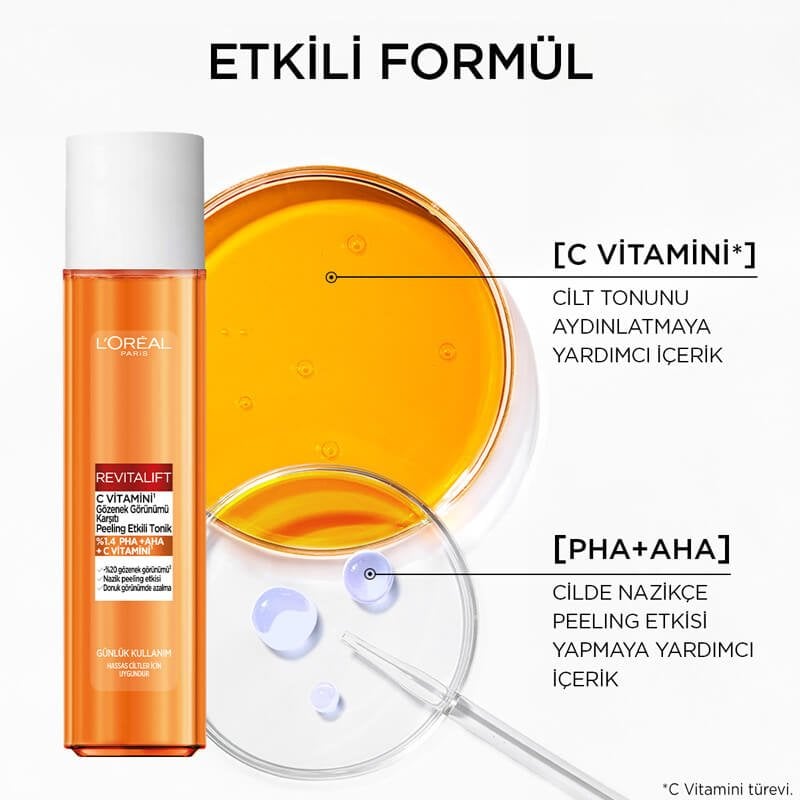 Loreal Paris Revitalift C Vitamini Gözenek Görünümü Karşıtı Peeling Etkili Tonik 180 ml - Melori